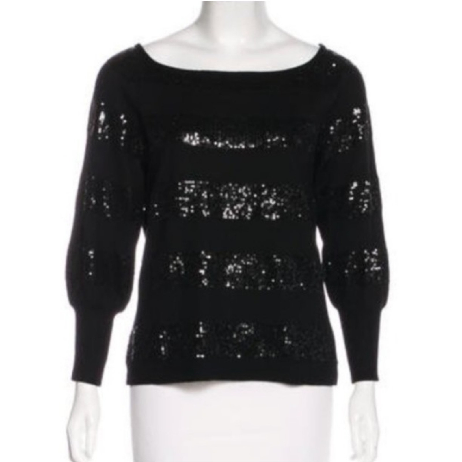 Alice + Olivia Sweater Sz Xs Wool Black Sparkle Sequin Stripes Long Sleeves